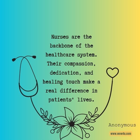 Nurses are the backbone of the healthcare system. Their compassion, dedication, and healing touch make a real difference in patients' lives.