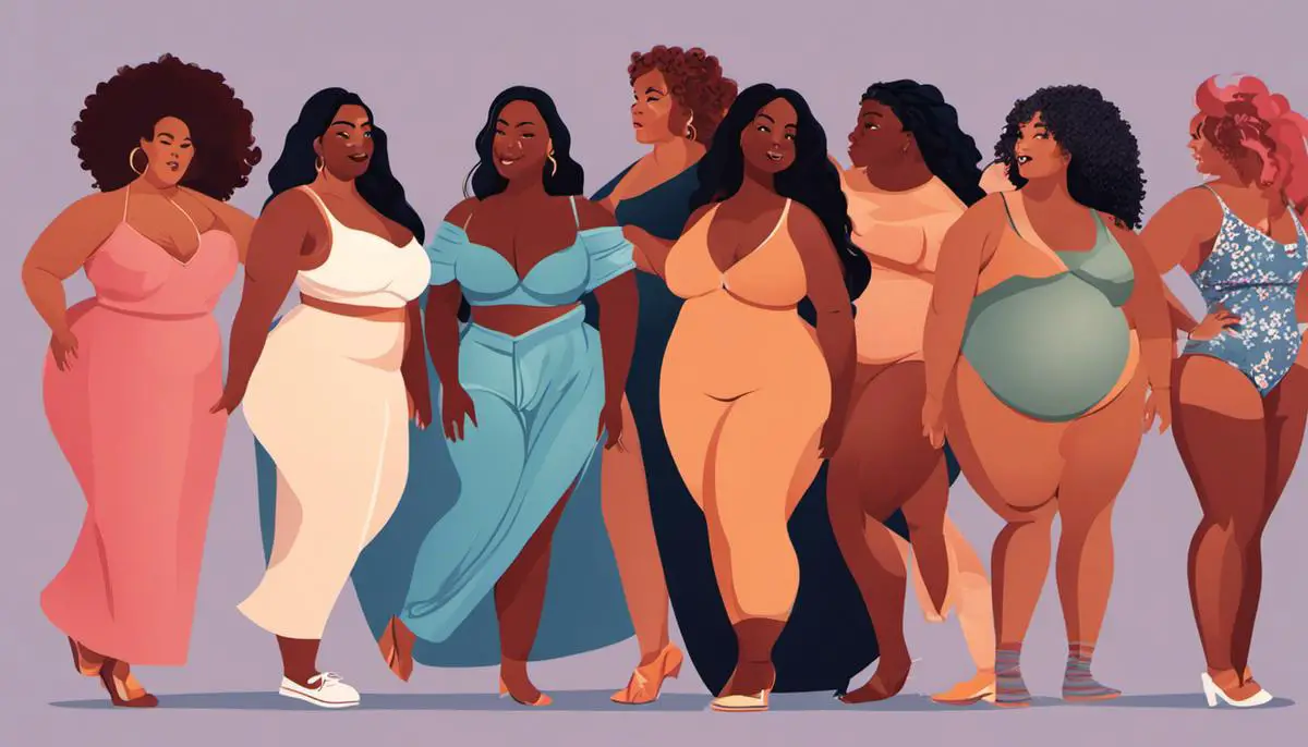 Illustration of diverse body types celebrating body positivity and self-love.