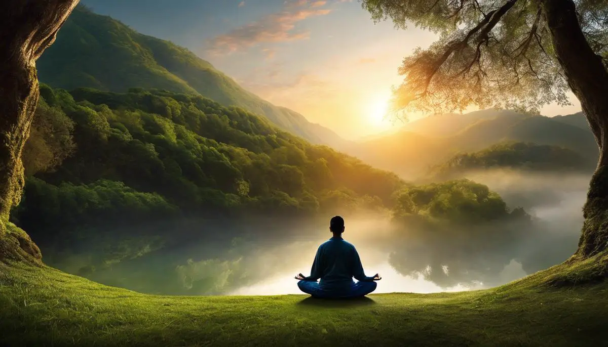 An image showing a person meditating in a serene natural setting, symbolizing the connection between spirituality and positive mental health.