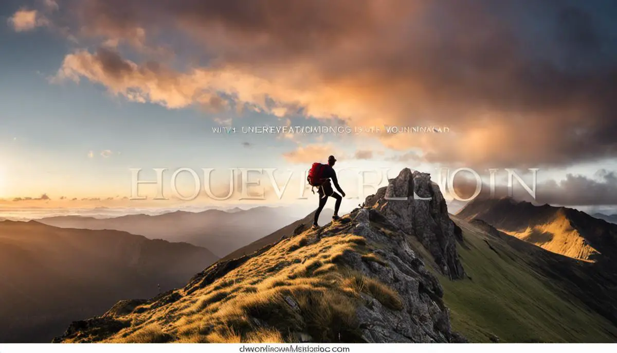 An image showing a person climbing a mountain, symbolizing the journey of motivation, with the text 'Understanding Motivation' written above it.