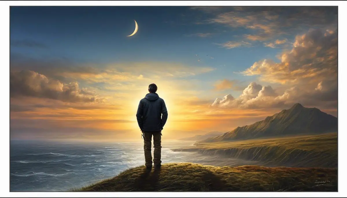 An image depicting a person looking towards a brighter horizon with hope and resilience.