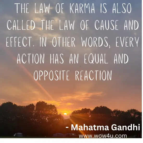 "The law of karma is also called the law of cause and effect. In other words, every action has an equal and opposite reaction." 