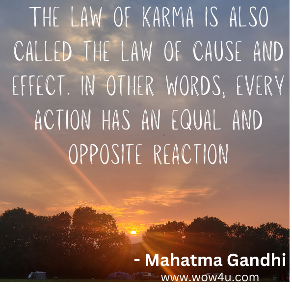 "The law of karma is also called the law of cause and effect. In other words, every action has an equal and opposite reaction."